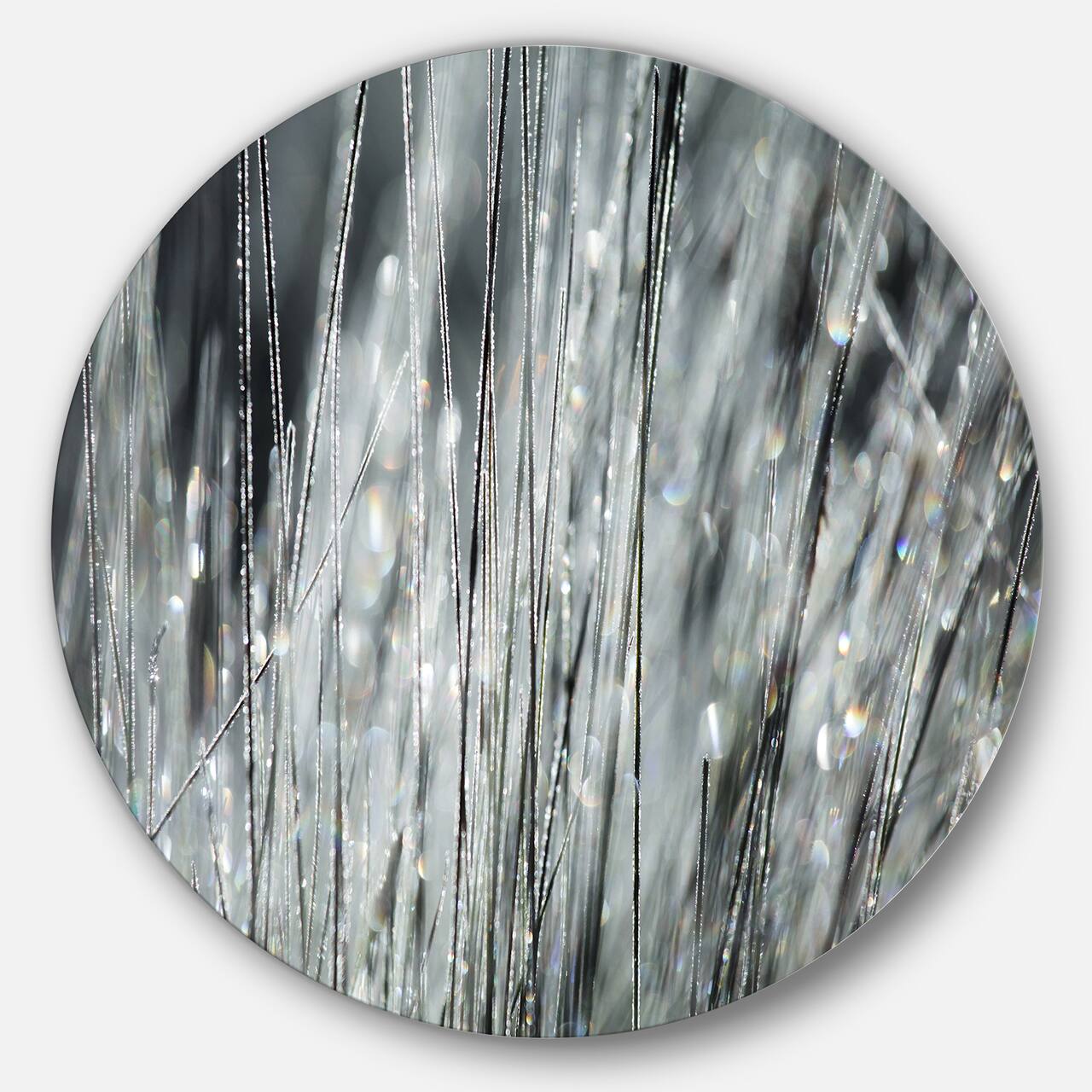 Designart - Raindrops on Grass Black White' Oversized Landscape Metal Circle Wall Art